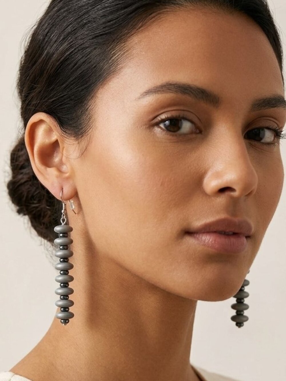 Black Hematite Gray Bead Dangle Earrings